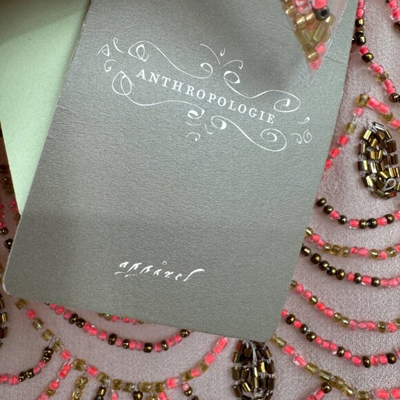 NWT ANTHROPOLOGIE MOULINETTE SOEURS PINK GOLD SCALLOP HEM BEADED SHIFT DRESS 6 - Picture 12 of 16